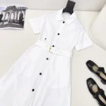 Dior Women Belted Shirtdress Ecru Cotton and Silk Poplin 451R72A3124