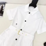Dior Women Belted Shirtdress Ecru Cotton and Silk Poplin 451R72A3124