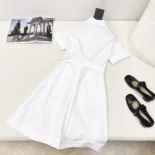 Dior Women Belted Shirtdress Ecru Cotton and Silk Poplin 451R72A3124