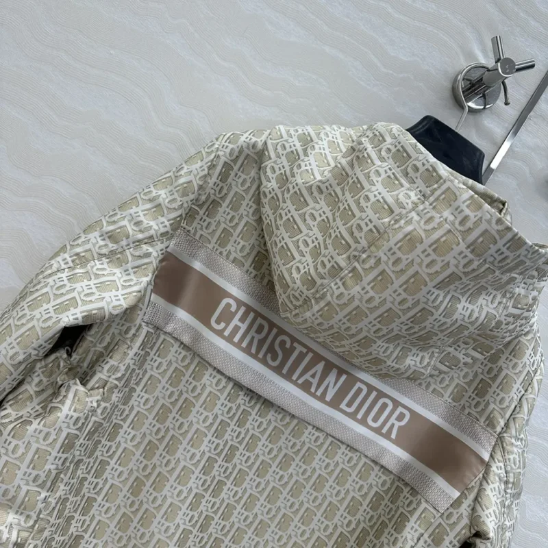 Dior Women Cropped Hooded Jacket Beige Technical Jacquard Taffeta with Dior Oblique Motif