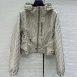 Dior Women Cropped Hooded Jacket Beige Technical Jacquard Taffeta with Dior Oblique Motif