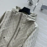 Dior Women Cropped Hooded Jacket Beige Technical Jacquard Taffeta with Dior Oblique Motif