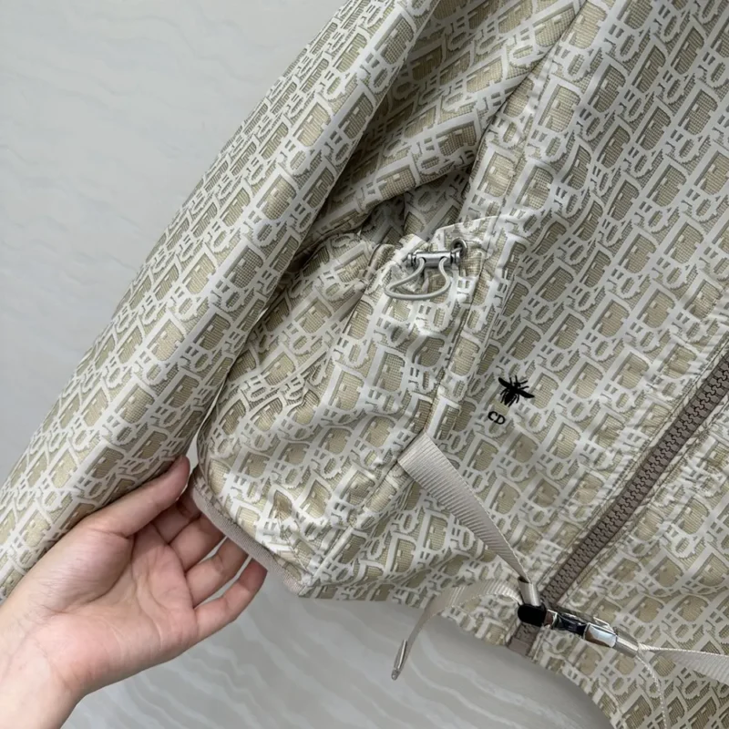 Dior Women Cropped Hooded Jacket Beige Technical Jacquard Taffeta with Dior Oblique Motif