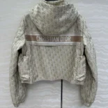 Dior Women Cropped Hooded Jacket Beige Technical Jacquard Taffeta with Dior Oblique Motif