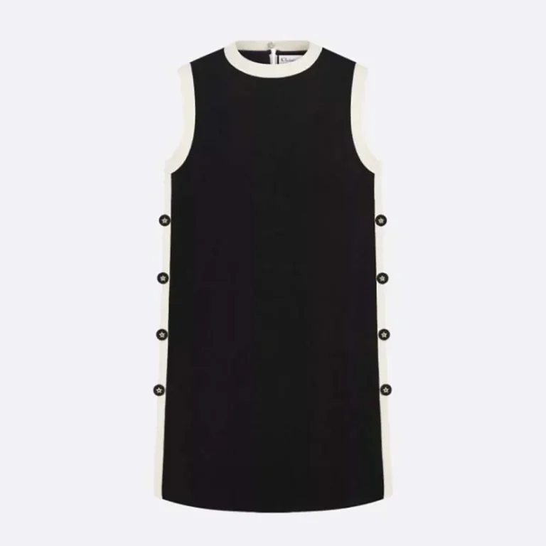 Dior Women Dioriviera Short Straight Dress Black and Ecru Technical Knit