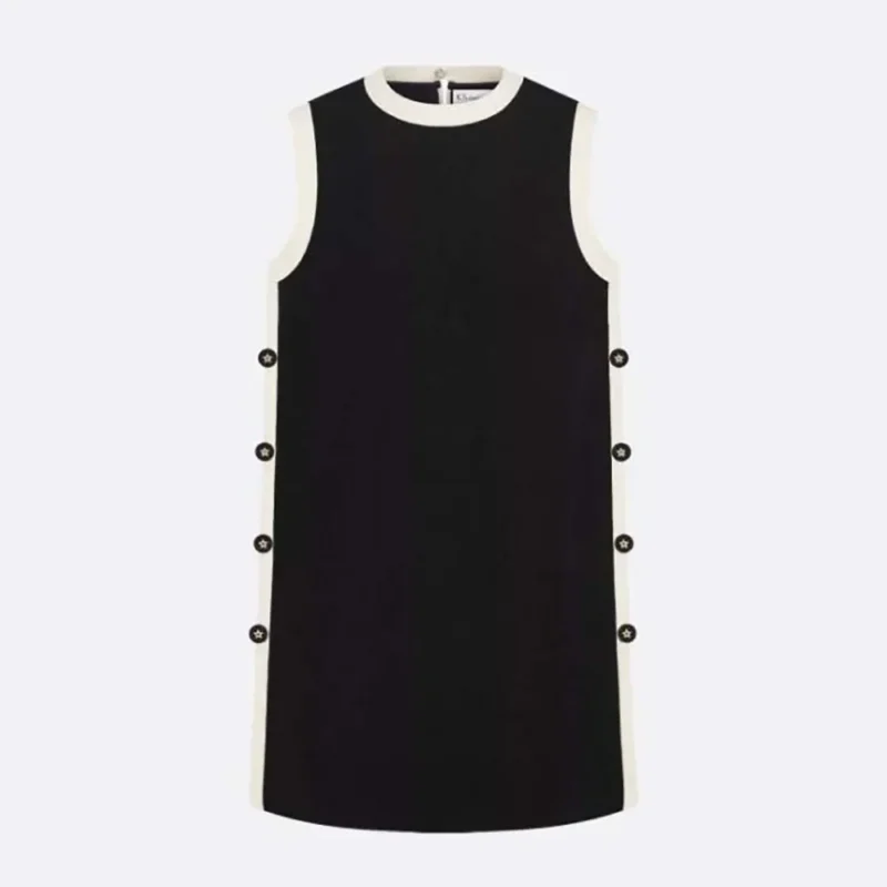 Dior Women Dioriviera Short Straight Dress Black and Ecru Technical Knit
