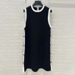 Dior Women Dioriviera Short Straight Dress Black and Ecru Technical Knit
