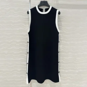 Dior Women Dioriviera Short Straight Dress Black and Ecru Technical Knit