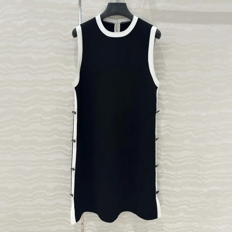 Dior Women Dioriviera Short Straight Dress Black and Ecru Technical Knit