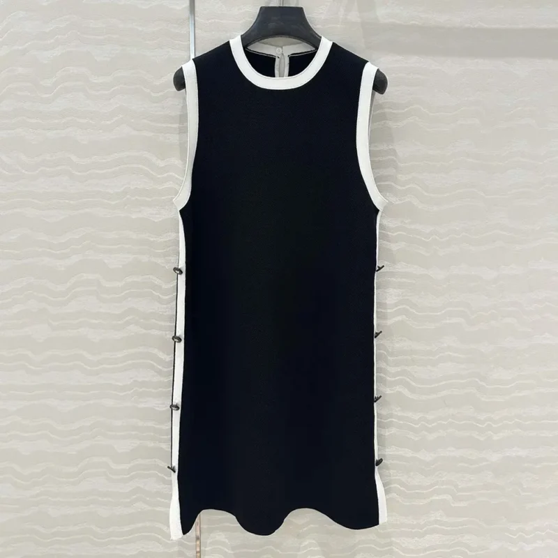 Dior Women Dioriviera Short Straight Dress Black and Ecru Technical Knit