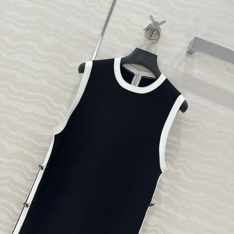 Dior Women Dioriviera Short Straight Dress Black and Ecru Technical Knit