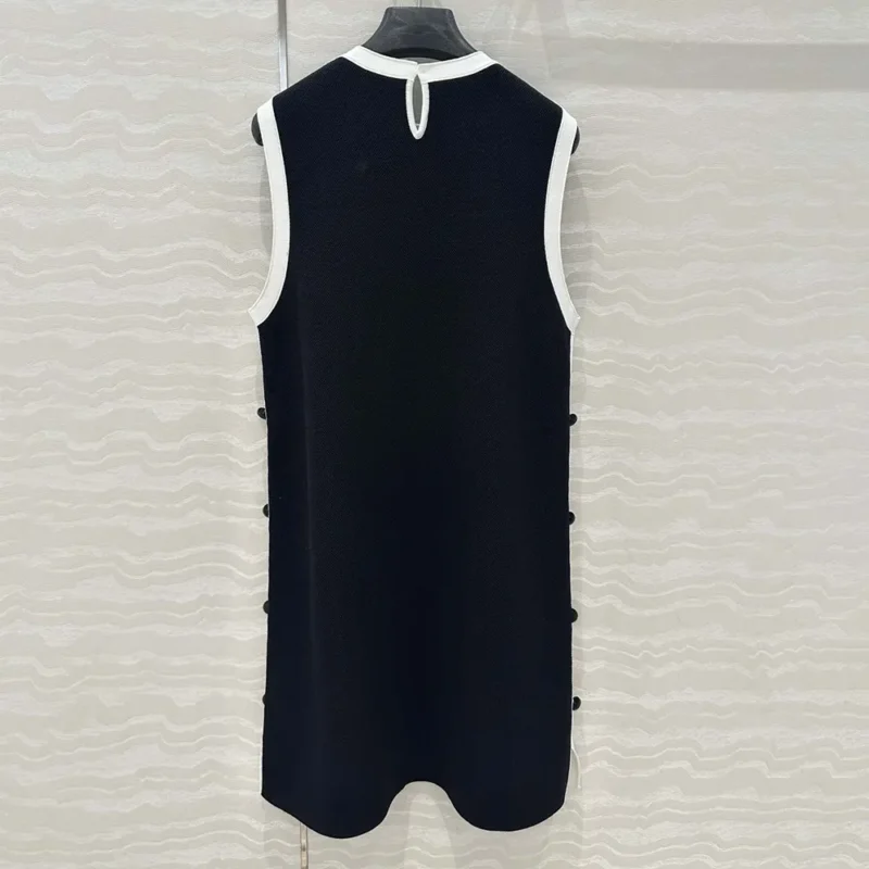 Dior Women Dioriviera Short Straight Dress Black and Ecru Technical Knit