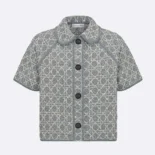 Dior Women Macrocannage Short-Sleeved Jacket Gray Cotton-Blend Tweed Knit
