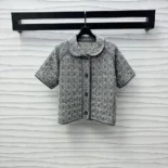 Dior Women Macrocannage Short-Sleeved Jacket Gray Cotton-Blend Tweed Knit