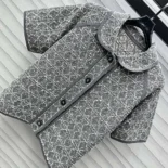 Dior Women Macrocannage Short-Sleeved Jacket Gray Cotton-Blend Tweed Knit