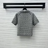Dior Women Macrocannage Short-Sleeved Jacket Gray Cotton-Blend Tweed Knit