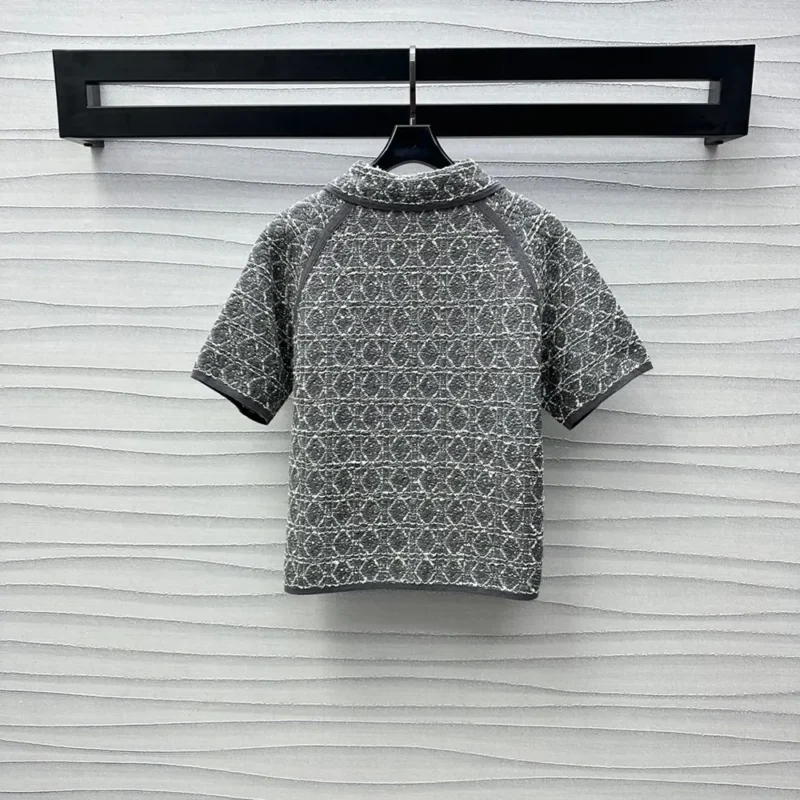 Dior Women Macrocannage Short-Sleeved Jacket Gray Cotton-Blend Tweed Knit