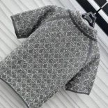 Dior Women Macrocannage Short-Sleeved Jacket Gray Cotton-Blend Tweed Knit