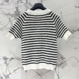Dior Women Marinière Short-Sleeved Sweater White and Navy Blue Cotton and Silk Knit