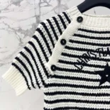 Dior Women Marinière Short-Sleeved Sweater White and Navy Blue Cotton and Silk Knit