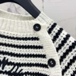 Dior Women Marinière Short-Sleeved Sweater White and Navy Blue Cotton and Silk Knit