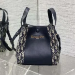 Dior Women Medium Signature Bucket Bag Blue Dior Oblique Jacquard and Smooth Calfskin