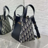 Dior Women Medium Signature Bucket Bag Blue Dior Oblique Jacquard and Smooth Calfskin