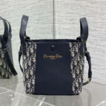 Dior Women Medium Signature Bucket Bag Blue Dior Oblique Jacquard and Smooth Calfskin