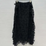 Dior Women Mid-Length Skirt Black Cotton-Blend Lace with Allover Butterfly Motif