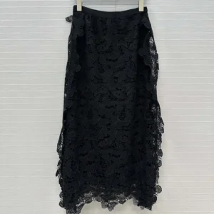 Dior Women Mid-Length Skirt Black Cotton-Blend Lace with Allover Butterfly Motif