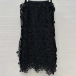 Dior Women Mid-Length Skirt Black Cotton-Blend Lace with Allover Butterfly Motif