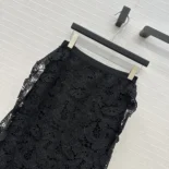 Dior Women Mid-Length Skirt Black Cotton-Blend Lace with Allover Butterfly Motif
