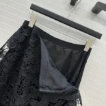 Dior Women Mid-Length Skirt Black Cotton-Blend Lace with Allover Butterfly Motif