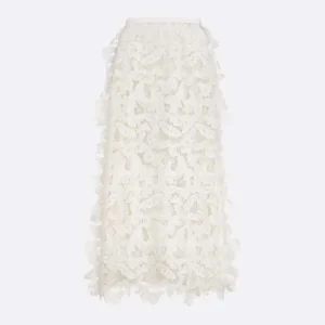 Dior Women Mid-Length Skirt Ecru Cotton-Blend Lace with Allover Butterfly Motif