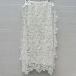 Dior Women Mid-Length Skirt Ecru Cotton-Blend Lace with Allover Butterfly Motif