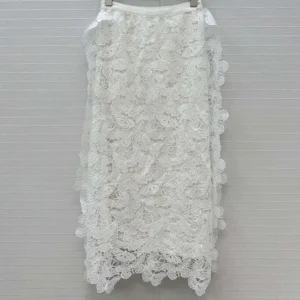 Dior Women Mid-Length Skirt Ecru Cotton-Blend Lace with Allover Butterfly Motif