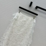Dior Women Mid-Length Skirt Ecru Cotton-Blend Lace with Allover Butterfly Motif