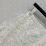 Dior Women Mid-Length Skirt Ecru Cotton-Blend Lace with Allover Butterfly Motif