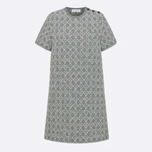 Dior Women Short Macrocannage Dress Gray Cotton-Blend Tweed Knit