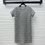 Dior Women Short Macrocannage Dress Gray Cotton-Blend Tweed Knit