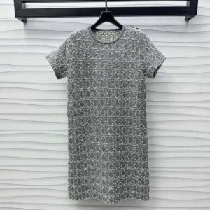 Dior Women Short Macrocannage Dress Gray Cotton-Blend Tweed Knit
