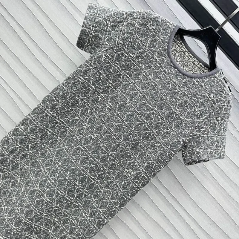 Dior Women Short Macrocannage Dress Gray Cotton-Blend Tweed Knit