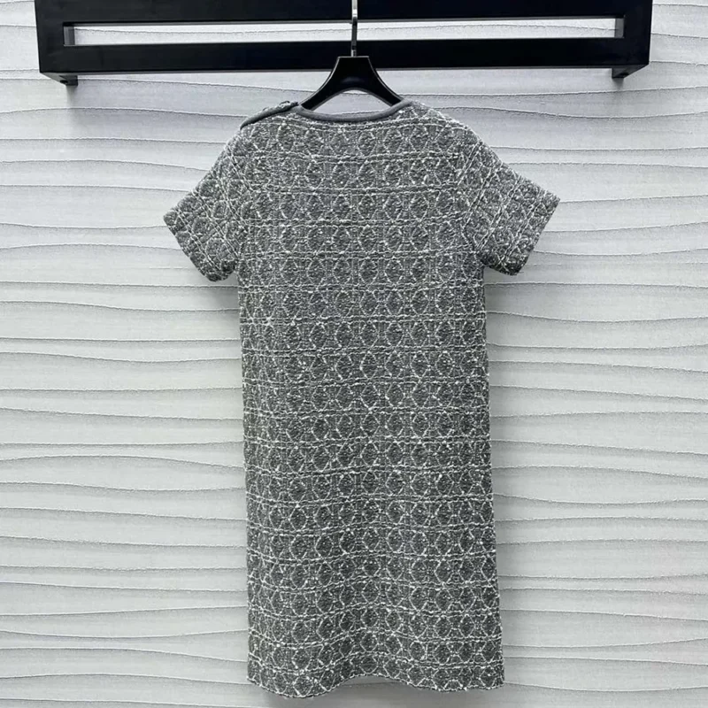 Dior Women Short Macrocannage Dress Gray Cotton-Blend Tweed Knit