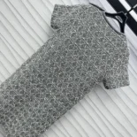 Dior Women Short Macrocannage Dress Gray Cotton-Blend Tweed Knit
