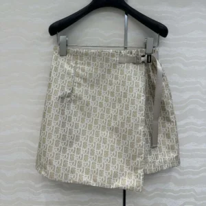 Dior Women Skort Beige Technical Jacquard Taffeta with Dior Oblique Motif