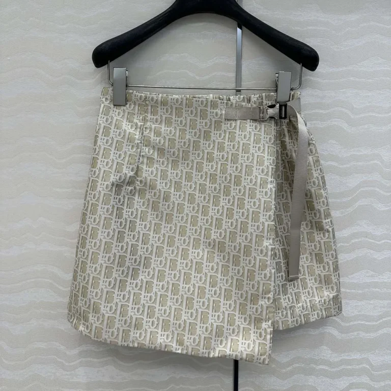 Dior Women Skort Beige Technical Jacquard Taffeta with Dior Oblique Motif