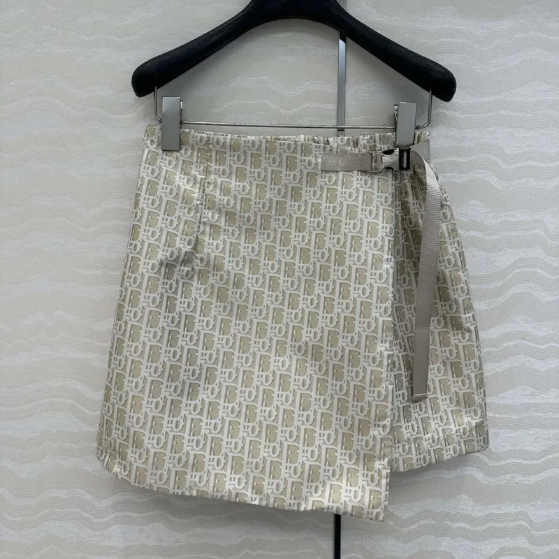 Dior Women Skort Beige Technical Jacquard Taffeta with Dior Oblique Motif