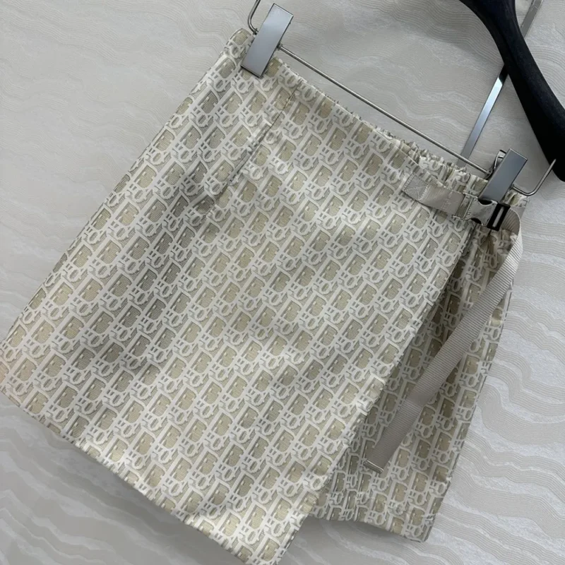 Dior Women Skort Beige Technical Jacquard Taffeta with Dior Oblique Motif