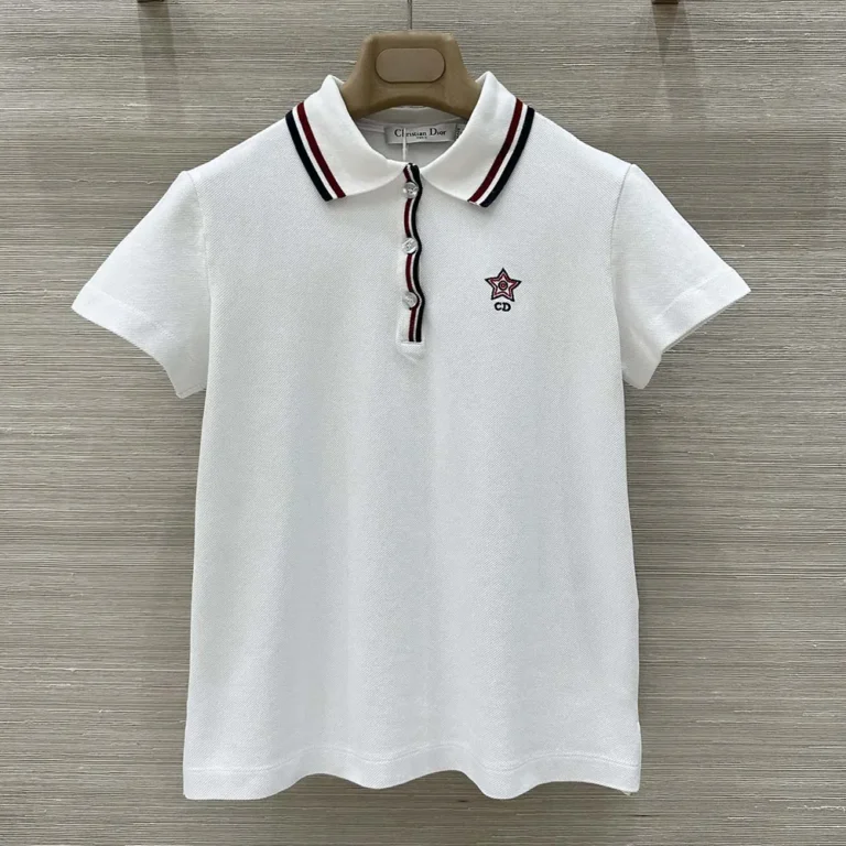 Dior Women Vibe Polo Shirt White Cotton-Blend Jersey with Three-Tone Signature