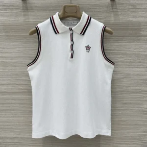 Dior Women Vibe Tank Top White Cotton-Blend Jersey with Three-Tone Signature